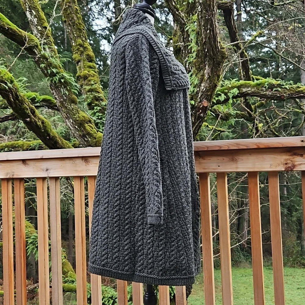 Aran Craft Cardigan | Large  Collar | Forest Green | Button Up | Pockets Size S - Picture 2 of 16